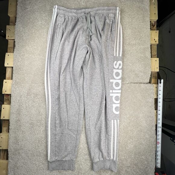ADIDAS Joggers Gray Graphic Tracksuit Sweatpants Cotton Drawstring XL - Picture 1 of 8